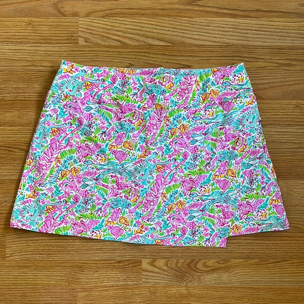 IBKUL faux wrap print skort jungle lions tigers pink blue green size XL